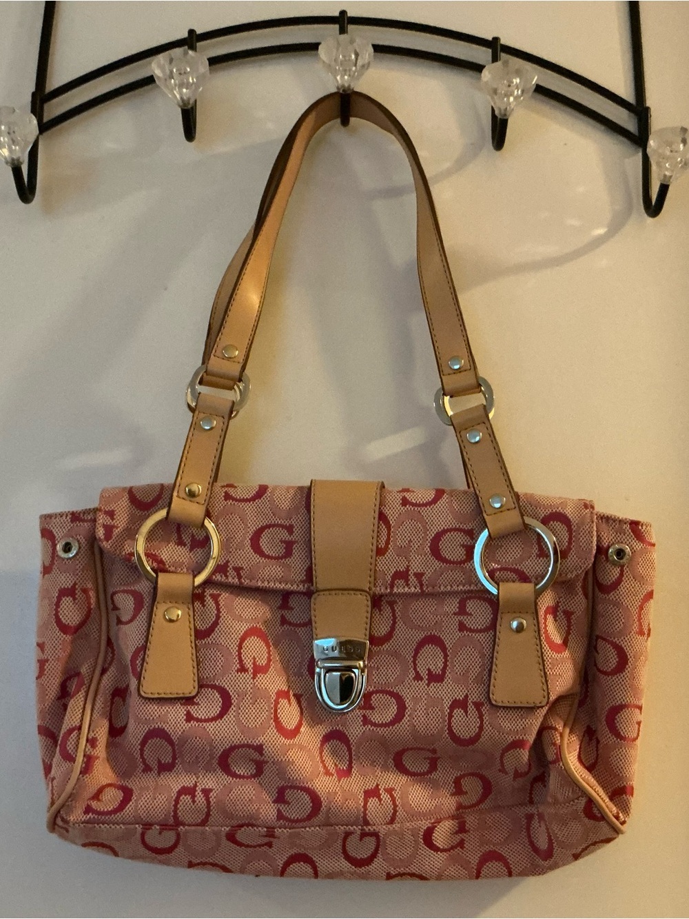 Vintage guess Women’s Tote Bag in Pink and Tan - Signature Print
